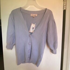 Philosophy Republic Clothing Light Blue Puff Sleeve Ribbed  Button‎ Cardigan XS